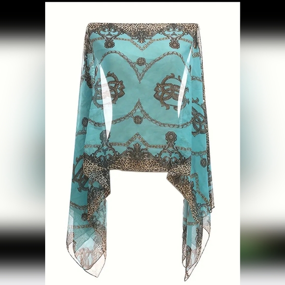 NIP Plus Size Tourqoise Kimono/Wrap with Print Sz OS - Picture 4 of 4